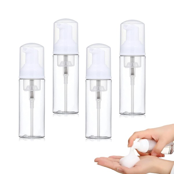 Pack of 3 Travel Size Clear Empty Bottle 60 ml Foam Pump Bottle Refillable Container Small Soap Dispenser Mini Foaming Plastic Pump Bottle for Shampoo Lotion, Foundation, Essence, Travel Shampoo