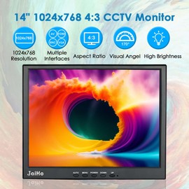 JaiHo 15 Inch LCD Monitor Display - 1024x768 Resolution HDMI PC Monitor Color Screen, Home Security Monitor with VGA/HDMI/BNC/AV/USB Earphone Input, Built-in Dual Speakers