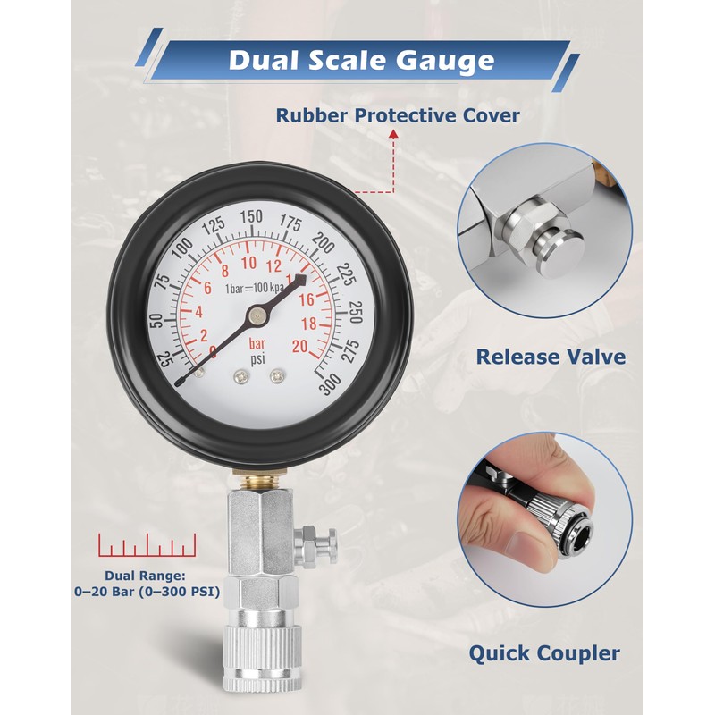 DAYUAN 8pcs Professional Petrol Engine Compression Tester Kit Set for