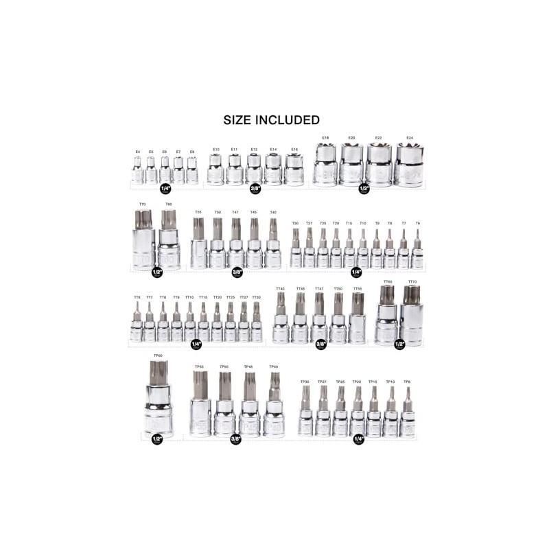 CASOMAN Master Torx Bit Socket and External Torx Socket Set,