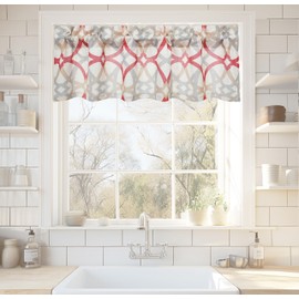 DriftAway Linen Textured Curtain Valances for Windows Bathroom Bedroom Living Room Kitchen Windows Basement Blinds Rod Pocket Semi Sheer 52"x14" Plus 1.75 Inches Header 1 Panel Trellis Red