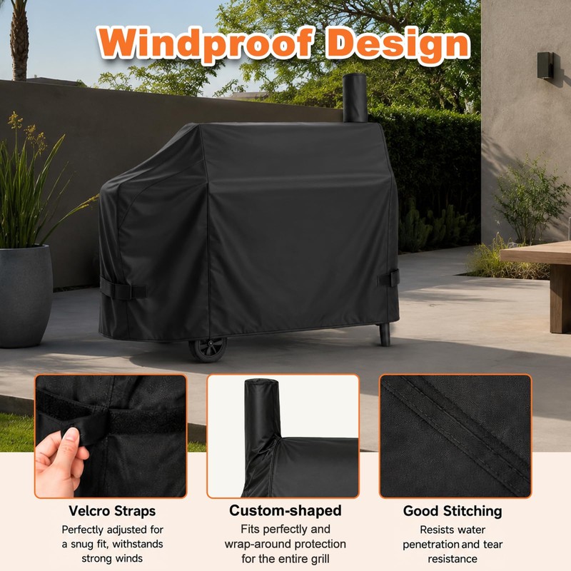 60" Offset Smoker Grill Cover for Char-Broil 1280/1260, Brinkmann, Weber