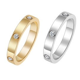 2 PCS Love Friendship Gold Silver Rings, Stainless Steel Promise Wedding Bands Cubic Zirconia Stackable Rings for Women Jewelry, Christmas Anniversary Birthday Gifts for Her, Size 10