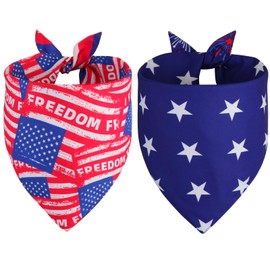 QUQULE 4th of July Dog Bandanas Small 2PCS, 4 Pattern American Flag Patriotic Scarf for Boy and Girl, Durable Triangle Reversible USA Bibs for Puppy Pet