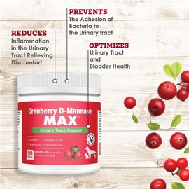 Cranberry D Mannose MAX- Dog Urinary Tract (UT) Health, Bladder and Kidney Support Supplement - UTI Bladder Control for Dogs-Granules (90 Doses)
