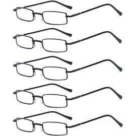 REAVEE 5 Pack Slim Portable Reading Glasses for Men Women, Computer Blue Light Blocking Small Readers Metal Frame Spring Hinge with Pocket Compact Pen Case, Black 4.0