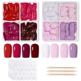 Uñas postizas cortas, 8 colores, 192 piezas, uñas postizas cortas, brillantes, cuadradas, ligeras, con ajuste natural y pestañas adhesivas, HJ NT191
