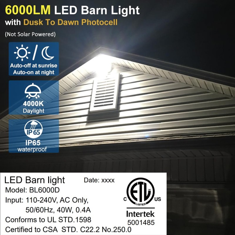 Owleye 6000LM Dusk to Dawn Outdoor Lighting LED Barn Light