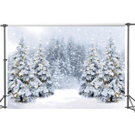 Yeele 7x5ft Winter Wonderland Backdrop Glitter Snowy Forest Landscape Photography Background Winter Snow Natural Scenery Christmas Party Decoration Banner Photo Props