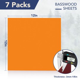 ROBOTIME 7-Pack Double-Sided Colored 1/8" Plywood Sheets - 12 x 12 x 1/8 Inch - Roller-Coated Solid Color 3mm Craft Wood Sheets for Laser Cutting - Assorted Colors - WB124