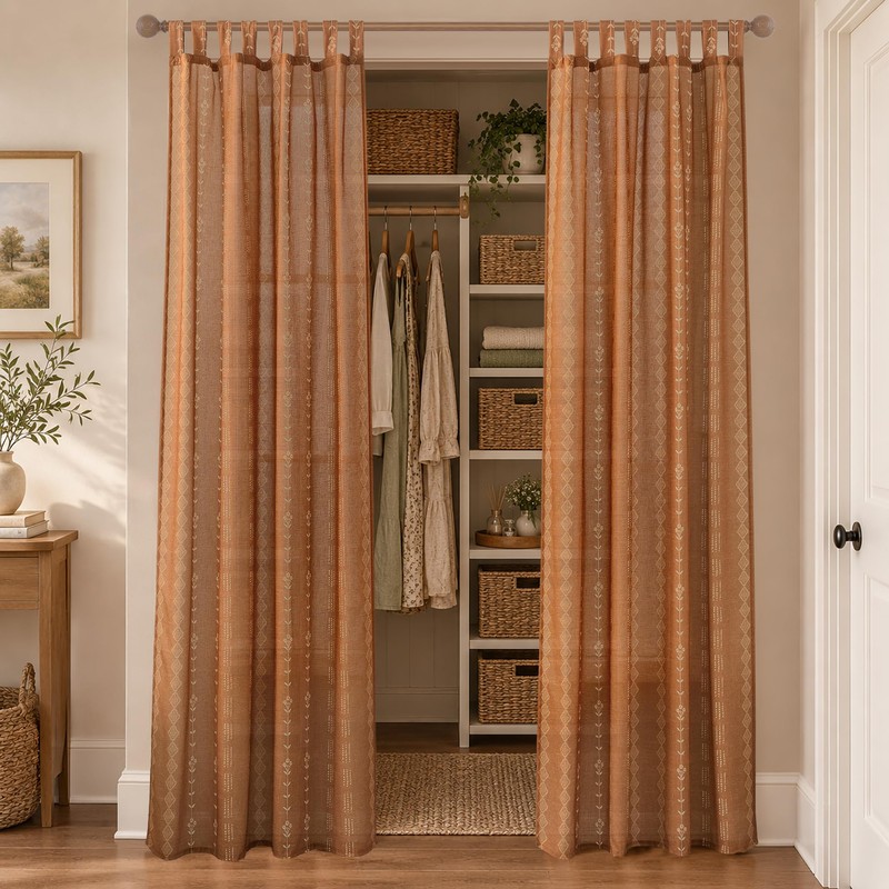Boho Terracotta Tab Top Bohemian Curtains for Fall Living Room