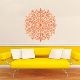 Vinyl Wall Art Decal - Mandala Figure - 23" x 23" - Adhesive Vinyl Sticker Decals - Home Apartment Workplace Decor - Yoga Studio Namaste Meditation Mandala Bohemian Flower (23" x 23"; Orange)