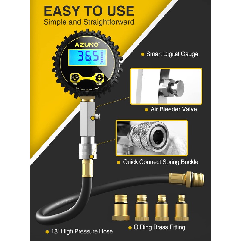 AZUNO Compression Tester Automotive, Digital Compression Gauge 200 PSI for