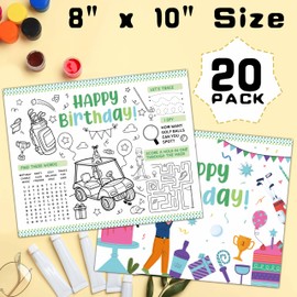Birthday Coloring Paper Placemats, Golf Birthday Party Coloring Sheets, Happy Birthday Activities for Kids, Let's Par tee Paper Mats for Table Decorations, Home School Classroom Party Supplies -10