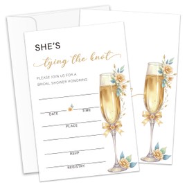 HONPHAX Bridal Shower Invitations, Champagne Floral Wedding Shower Invitations, 25 Bridal Shower Invites With Envelopes Engagement Party Supplies/HL 001