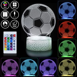 ZNZ Football 3D Illusion Lamp Gifts Night Light for Kids Boys Girls Men's Women's, 16 Colors Auto Changing Touch Switch Desk Decoration Lamps Birthday Gift with Remote Control