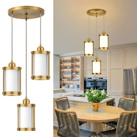 Osimir 3-Light Pendant Lighting, Brushed Gold Dining Room Chandelier Light Fixture Over Table with Milk Glass, Modern Cluster Hanging Lights for Kitchen Island Sink, OS-3014-3BGW
