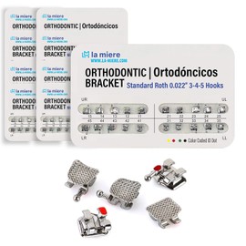 LA MIERE Brackets metálicos de ortodoncia estándar Roth 0.022, ranuras adheribles, 3-4-5 con gancho, 20 unidades/paquete, 10 unidades