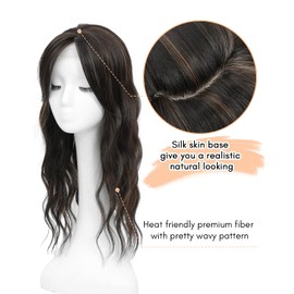 UDU Hair Topper 20inch Ombre Highlight Synthetic Wig Clip In Toppers with Fringe Bang for Women with Thinning Hair Adding Volume