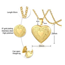 Azusa Sun Women Locket Necklace Stainless Steel Photo Lockets Statement Gift Valentines Heart Locket Necklace Jewelry - Silver3