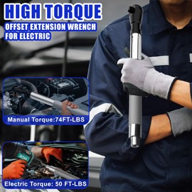 1/2" Offset Extension Wrench Impact for Electric Drill with 3/8" & 1/4" Adapters set, Impact Ratchet Extender for Tight Spaces