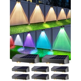Brizled Solar Fence Lights Outdoor, 8 Pack 9 Colors & 11 Modes - Warm White/Cool White/RGB Color Changing Solar Wall Lights, 100lm IP65 Waterproof Outdoor Lighting for Halloween Railing Wall Fence