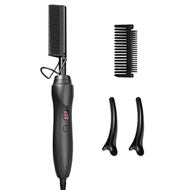 Plancha eléctrica de pelo con peine caliente, peines de presión, peine de cerámica para alisar el cabello, rizador para cabello negro natural, barba o