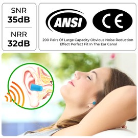 200Pairs Foam Earplugs, 32dB Disposable Noise Reduction Ear Plugs, Hearing Protection Bulk Ear Plugs for Shooting Range, Work, Travel,Concert