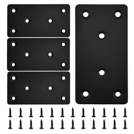 Aifeier ET 4 Pcs Black Flat Mending Plate, Stainless Steel Connection Fixing Plate Straight Double Wide Joining Plate for Fastening & Fixing of Connected Furniture, with Black Screws