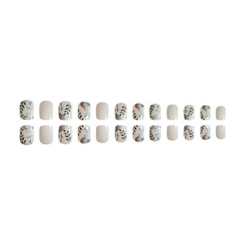 Square Fake Nails Short Press On Nails White Nails Press Ons Full Cover False Nails With Flower Leaf Designs Glossy Lgue On Nails Short Reuseable Stick On Nails Acrylic Nails For Women