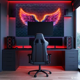 Neon Angel Wings Tapestry Pink Wings Brick Wall Hanging Tapestries Aesthetic Trippy Boho Psychedelic Funny Angel Wings Art Decor for Bedroom Living Room College Dorm 60X40 Inch