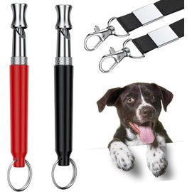 Qubccum 2 Pack Ultrasonic Dog Whistle, Dog Whistle to Stop Barking, Adjustable Frequencies Ultrasonic Training Tools with Free Lanyard Strap, Long Range Silent Dog Whistle for Recall Training
