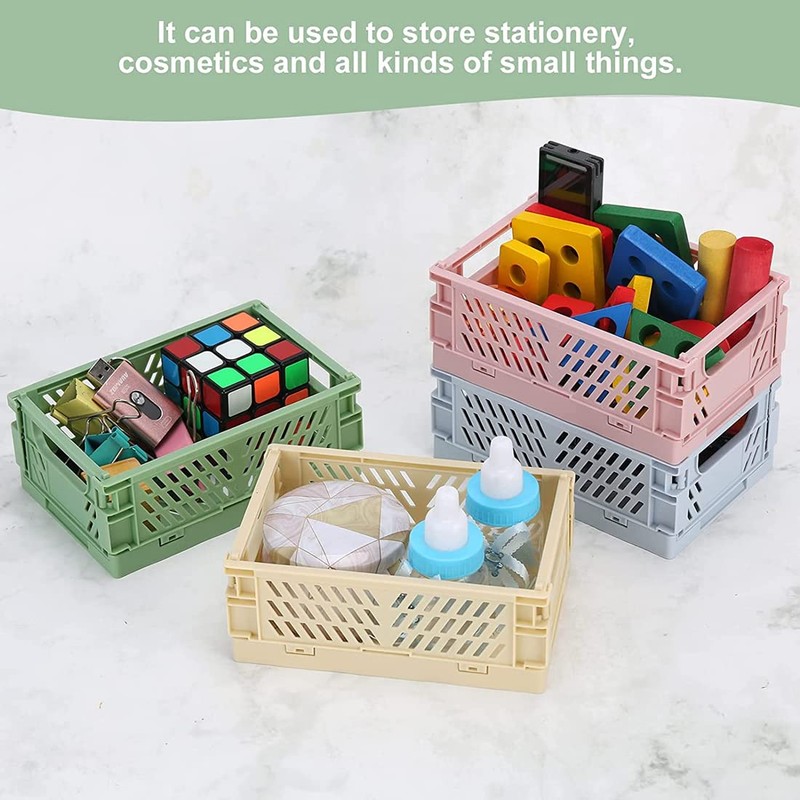 Pack of 6 Folding Boxes, Small Plastic, Mini Baskets, Plastic