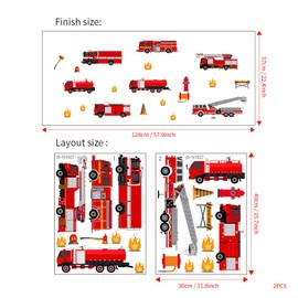 WOHAHA Red Fire Trucks Wall Decals Transportation Firefighter Vehicle Wall Stickers Peel and Stick Removable Wall Art Murals Boys Bedroom Playroom Kids Nursery Room Decor
