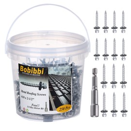 Metal Roofing Screws 10 x 2-1/2 inch, Hex Head Sheet Metal Roof Screw with EPDM Washer for Corrugated Roofing (250Pcs)