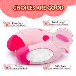 H Homewins Children's Travel Pillow Ultra Soft Neck Pillow Headrest Cute Neck Pillow Washable Neck Support Pillow Travel Sleeping Pillow for Car Aeroplane (Piggy)