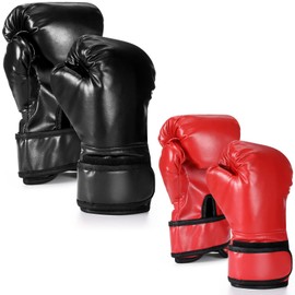 Arrowbash 2 Pair Boxing Gloves for Kids Youth Adults Includes 6oz and 10oz Boxing Gloves Wrestling Sparring Equipment for Taekwondo Kick Muay Thai BJJ Karate Training (Black Red)