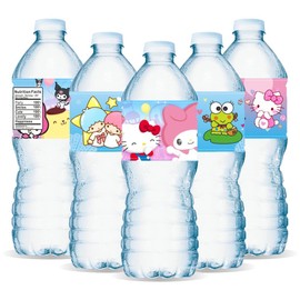 24PCS Kitty and Friends Water Bottle Labels Stickers Birthday Party Supplies Party Favors for Kids Birthday Decorations