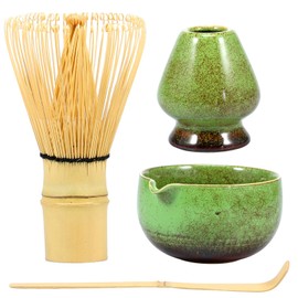 4Pcs Matcha Whisk Set,Elegant Japanese Matcha Tea Set Reusable Matcha Making Kit with 500ml Ceramic Matcha Bowl Matcha Whisk Holder Handmade Bamboo Matcha Whisk and Matcha Scoop for Tea Lovers
