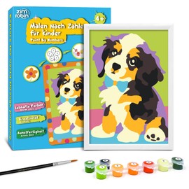 Zimrobin Painting by Numbers from 5 6 7 Years Girls and Boys, Painting by Numbers for Children with Frame, 1 Brush and Acrylic Paints, 12 x 8 cm (Cute Chameleon)