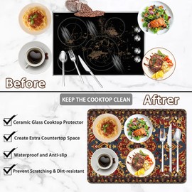 Stove Top Covers for Electric Stove, Boho Non-Slip Rubber Stove Protector Mat,Prevents Scratching, Expands Usable Space 28.5'' x 20.5''