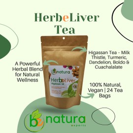 Cardo mariano, curcuma, diente de leon, boldo & cuachalalate TE (Milk thistle, turmeric, dandelion, boldo & cuachalalate) 24 Tea Bags, 100% natural herbal infusion, vegan, higassan te| HerbeLiver support