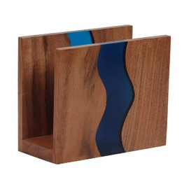 LAVAUK Acacia wood & Transparent Epoxy resin Napkin holder for table, Rustic farmhouse napkin organisation for kitchen, dining, counter tops, restaurant or outdoors | 6x5x2.5 inches| Blue
