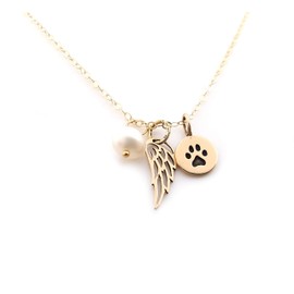 Paw Print Angel Wing Necklace - 14k Gold Filled - Dog Memorial Jewelry - Pet Loss Sympathy Gift