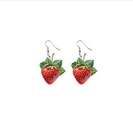 Vegetable And Fruit Dangle Earrings Collection Pickled Cucumber Corn Apple Cauliflower Broccoli Pumpkin Chili Eggplant Cute Earrings-Strawberry
