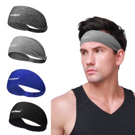Scott Edward Diademas Deportivas para La Cabeza, 4PCS Banda para Cabello Hombre, Diademas de Cabello Absorbe El Sudor, Transpirable, Antideslizante(Grey Blue Black)