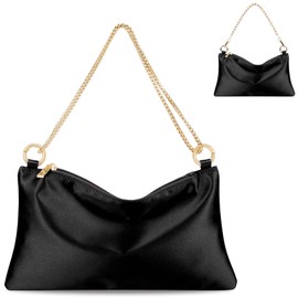 MGBPEI Women Satin Evening Handbag Wedding Prom Clutch Purse Formal Cocktail Party Clutches Shoulder Bag with 2 Bag Chains(Black)