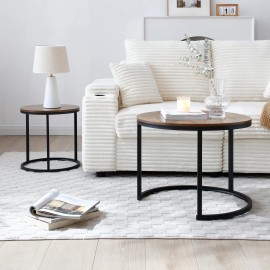 Set 2 Nesting Coffee Table Side/End Tables Durable Metal Frame-Modern Industrial Design for Living Room Apartment Mango Finishcolor: Chocolate, size: 65*65*8cm