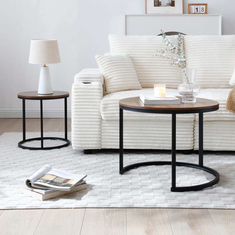 Set 2 Nesting Coffee Table Side/End Tables Durable Metal Frame-Modern