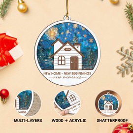 2024 New Home Ornament, House Warming Gifts for New Home - Housewarming Gifts for New House, Housewarming Presents for Women, Couple, Owners - Wood and Acrylic New Home Ornament